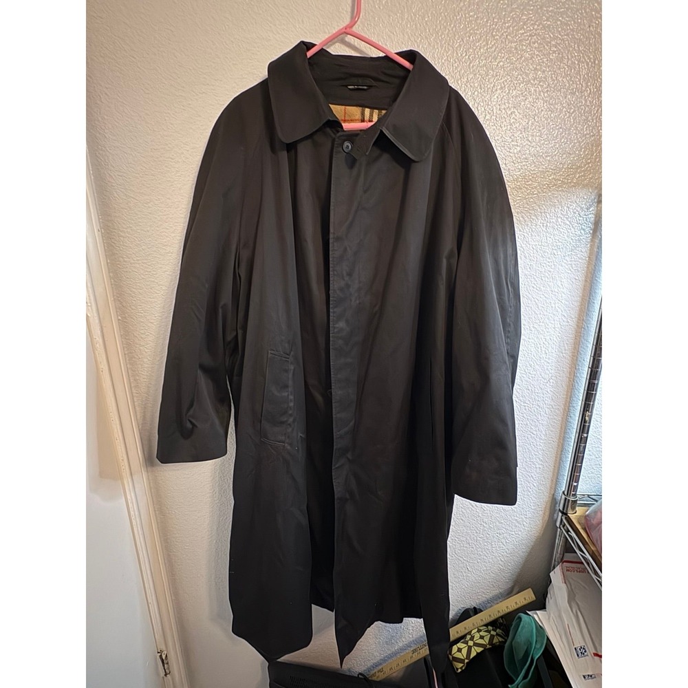 Vintage Men's Black Trench Coat Size 50 Regular Cotton Blend Plaid Lined Poland